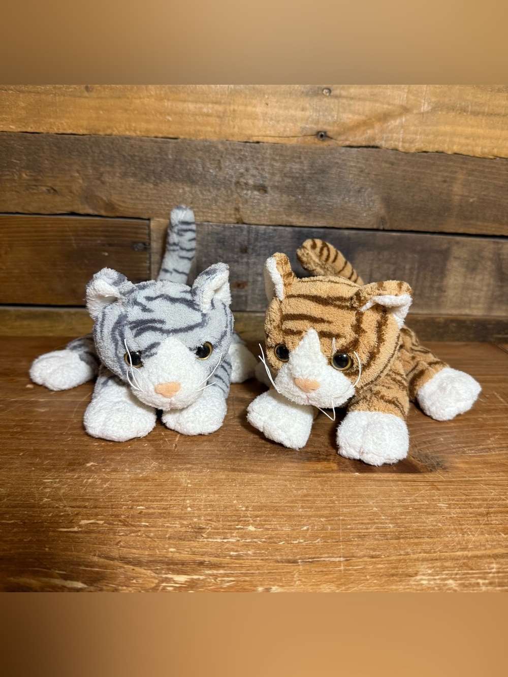 Fiesta 7"2 ASST. LYING BEAN BAG TABBY CATS, ORANGE, GRAY plush Cats White Paws